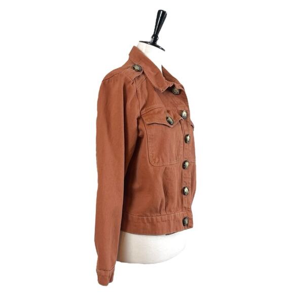 Free People Denim Jean Jacket Button Front Terracotta Orange Women’s Size Medium - Picture 2 of 13